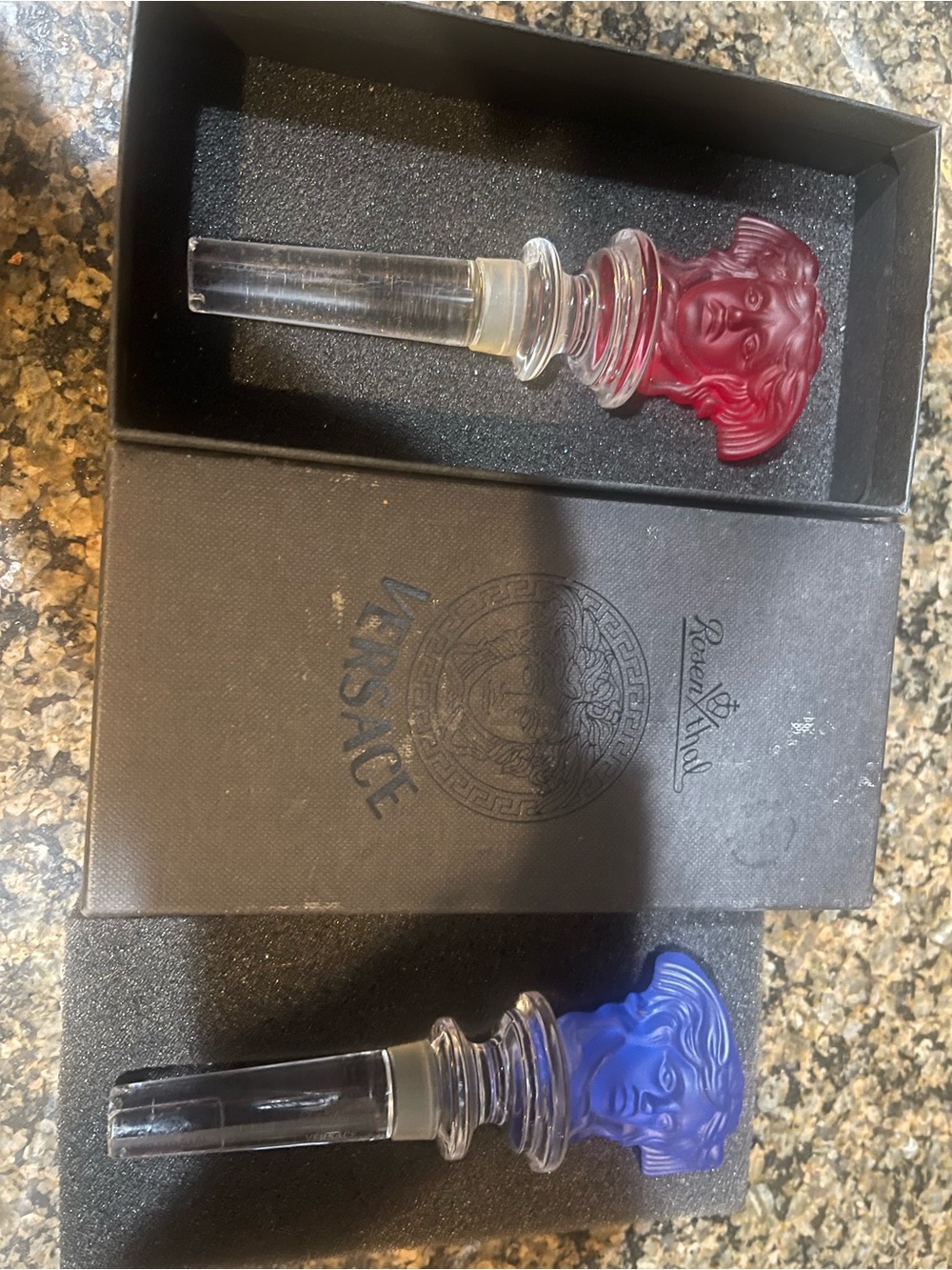 Authentic Versace x Rosenthal Blue & Red Medusa Crystal Wine Bottle Stopper - NI